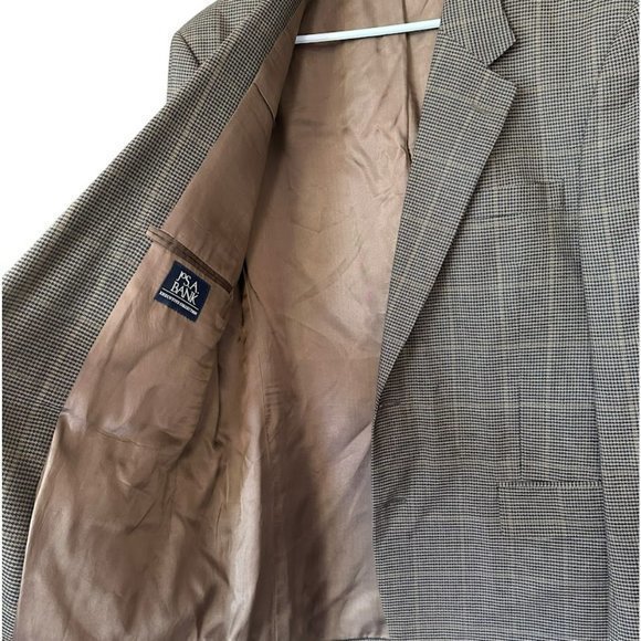 Jos. A. Bank Executive Collection Silk Wool Blend Brown Houndstooth Blazer 44R - Picture 3 of 8